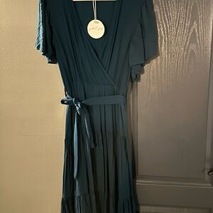 Elegant Teal Wrap Dress